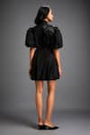 Shop_Deepika Arora_Black Cotton Fabric Flowers Collared Floral Applique Mini Dress _at_Aza_Fashions