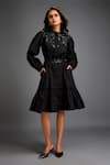 Buy Deepika Arora Black Cotton Sequins Collared Floral Embroidered Tiered Dress at Aza Fashions Buy_Deepika Arora_Black Cotton Sequins Collared Floral Embroidered Tiered Dress _at_Aza_Fashions