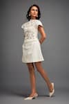 Deepika Arora_White Vegan Leather Floral Closed Applique Cutwork Mini Dress _Online_at_Aza_Fashions