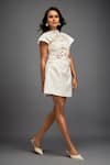 Shop_Deepika Arora_White Vegan Leather Floral Closed Applique Cutwork Mini Dress _Online_at_Aza_Fashions