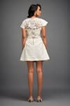 Shop_Deepika Arora_White Vegan Leather Floral Closed Applique Cutwork Mini Dress _at_Aza_Fashions