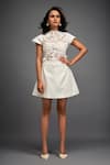 Buy_Deepika Arora_White Vegan Leather Floral Closed Applique Cutwork Mini Dress _at_Aza_Fashions