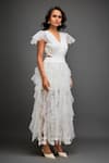 Buy Deepika Arora White Net Cut Work, Ruffles V-neck Cutwork Top And Layered Skirt Set Online at Aza Fashions Buy_Deepika Arora_White Net Cut Work, Ruffles V-neck Cutwork Top And Layered Skirt Set _Online_at_Aza_Fashions