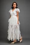 Shop Deepika Arora White Net Cut Work, Ruffles V-neck Cutwork Top And Layered Skirt Set Online at Aza Fashions Shop_Deepika Arora_White Net Cut Work, Ruffles V-neck Cutwork Top And Layered Skirt Set _Online_at_Aza_Fashions