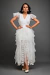 Buy Deepika Arora White Net Cut Work, Ruffles V-neck Cutwork Top And Layered Skirt Set at Aza Fashions Buy_Deepika Arora_White Net Cut Work, Ruffles V-neck Cutwork Top And Layered Skirt Set _at_Aza_Fashions