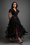 Deepika Arora_Black Net Cut Work Layered Ruffled Skirt _at_Aza_Fashions