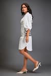 Deepika Arora_Silver Cotton Cut Work Mandarin Collar White Shirt Dress With Corset Belt _Online_at_Aza_Fashions