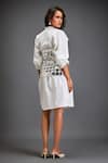 Shop_Deepika Arora_Silver Cotton Cut Work Mandarin Collar White Shirt Dress With Corset Belt _at_Aza_Fashions