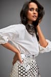 Deepika Arora_Silver Cotton Cut Work Metallic Skirt _at_Aza_Fashions