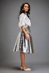 Deepika Arora_Silver Vegan Leather 3d Work Checkered A-line Skirt _Online_at_Aza_Fashions