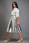 Shop_Deepika Arora_Silver Vegan Leather 3d Work Checkered A-line Skirt _Online_at_Aza_Fashions