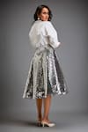 Shop_Deepika Arora_Silver Vegan Leather 3d Work Checkered A-line Skirt _at_Aza_Fashions