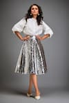 Buy_Deepika Arora_Silver Vegan Leather 3d Work Checkered A-line Skirt _at_Aza_Fashions