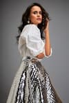 Deepika Arora_Silver Vegan Leather 3d Work Checkered A-line Skirt _at_Aza_Fashions