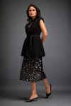Deepika Arora_Black Crepe Sequins Sweetheart Neck 3d Work Blazer And Skirt Set _Online_at_Aza_Fashions