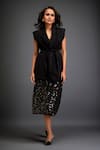 Buy_Deepika Arora_Black Crepe Sequins Sweetheart Neck 3d Work Blazer And Skirt Set _Online_at_Aza_Fashions