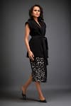 Shop_Deepika Arora_Black Crepe Sequins Sweetheart Neck 3d Work Blazer And Skirt Set _Online_at_Aza_Fashions