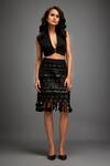 Deepika Arora_Black Ponte Roma Geometric Plunging Halter Neck Top And Metallic Skirt Set_Online_at_Aza_Fashions