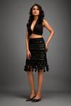 Buy_Deepika Arora_Black Ponte Roma Geometric Plunging Halter Neck Top And Metallic Skirt Set_Online_at_Aza_Fashions