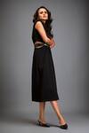 Buy_Deepika Arora_Black Poplin Buckles Round Neck Belted Cutout Midi Dress _Online_at_Aza_Fashions