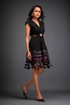 Deepika Arora_Black Ponte Roma Geometric V Neck Midi Dress _at_Aza_Fashions