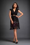 Buy_Deepika Arora_Black Ponte Roma Geometric V Neck Midi Dress _at_Aza_Fashions