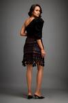 Shop_Deepika Arora_Black Crepe Cut Work Asymmetric One-shoulder Top And Geometric Applique Skirt Set _at_Aza_Fashions