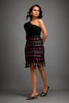 Buy_Deepika Arora_Black Crepe Cut Work Asymmetric One-shoulder Top And Geometric Applique Skirt Set _Online_at_Aza_Fashions