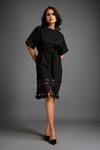 Buy_Deepika Arora_Black Polyester Cut Work Round Neck Geometric Applique Midi Dress With Belt _at_Aza_Fashions