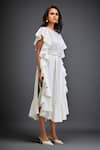 Deepika Arora_White Georgette Ruffles Asymmetric One-shoulder Dress With Belt _Online_at_Aza_Fashions