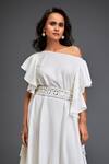 Buy_Deepika Arora_White Georgette Ruffles Asymmetric One-shoulder Dress With Belt _Online_at_Aza_Fashions