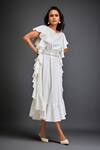 Shop_Deepika Arora_White Georgette Ruffles Asymmetric One-shoulder Dress With Belt _Online_at_Aza_Fashions