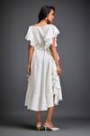 Shop_Deepika Arora_White Georgette Ruffles Asymmetric One-shoulder Dress With Belt _at_Aza_Fashions