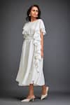 Deepika Arora_White Georgette Ruffles Asymmetric One-shoulder Dress With Belt _at_Aza_Fashions