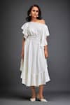 Buy_Deepika Arora_White Georgette Ruffles Asymmetric One-shoulder Dress With Belt _at_Aza_Fashions