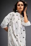 Buy Deepika Arora White Cotton Mandarin Collar Gunmetal Disk Embellished Dress Online at Aza Fashions Buy_Deepika Arora_White Cotton Mandarin Collar Gunmetal Disk Embellished Dress _Online_at_Aza_Fashions