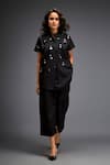 Buy_Deepika Arora_Black Cotton Gota Patti Mandarin Gunmetal Disk Embellished Shirt And Pant Set _Online_at_Aza_Fashions