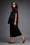 Shop_Deepika Arora_Black Cotton Gota Patti Mandarin Gunmetal Disk Embellished Shirt And Pant Set _Online_at_Aza_Fashions