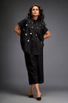 Buy_Deepika Arora_Black Cotton Gota Patti Mandarin Gunmetal Disk Embellished Shirt And Pant Set 