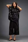 Buy_Deepika Arora_Black Cotton Gota Patti Mandarin Gunmetal Disk Embellished Shirt And Pant Set _at_Aza_Fashions