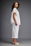 Deepika Arora_White Cotton Gota Patti Mandarin Gunmetal Disk Embellished Shirt And Pant Set _Online_at_Aza_Fashions