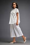 Buy_Deepika Arora_White Cotton Gota Patti Mandarin Gunmetal Disk Embellished Shirt And Pant Set _Online_at_Aza_Fashions