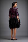 Shop_Deepika Arora_Black Velvet Applique High Neck 3d Blossom Ruffled Dress _at_Aza_Fashions