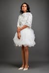 Buy_Deepika Arora_White Vegan Leather 3d Floral Applique High Neck Embellished Ruffled Dress _Online_at_Aza_Fashions