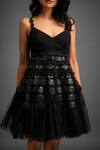Deepika Arora_Black Net Sweetheart Neck 3d Geometric Applique Tulle Dress_Online_at_Aza_Fashions