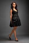 Buy_Deepika Arora_Black Net Sweetheart Neck 3d Geometric Applique Tulle Dress_Online_at_Aza_Fashions