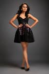 Deepika Arora_Black Net 3d Geometric Sweetheart Neck Applique Layered Short Tulle Dress _Online_at_Aza_Fashions