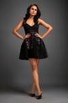 Buy_Deepika Arora_Black Net 3d Geometric Sweetheart Neck Applique Layered Short Tulle Dress _at_Aza_Fashions