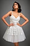 Shop_Deepika Arora_White Net Applique 3d Geometric Sweetheart Neck Layered Mini Dress _Online_at_Aza_Fashions