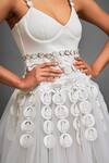 Deepika Arora_White Net Applique 3d Geometric Sweetheart Neck Layered Mini Dress _at_Aza_Fashions